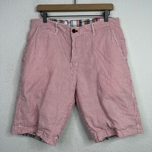 Thaddeus Shorts Mens Size 33 Red White Stripe Plaid‎ Reversible Bermuda Coastal